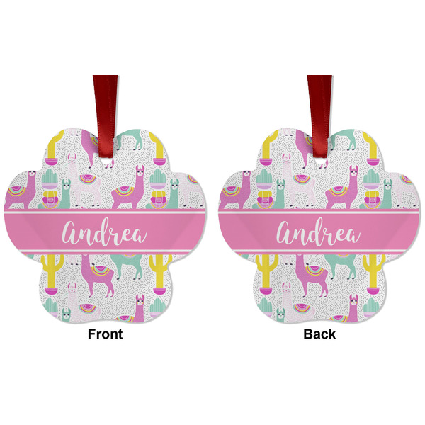 Llamas Metal Paw Ornament - Front and Back