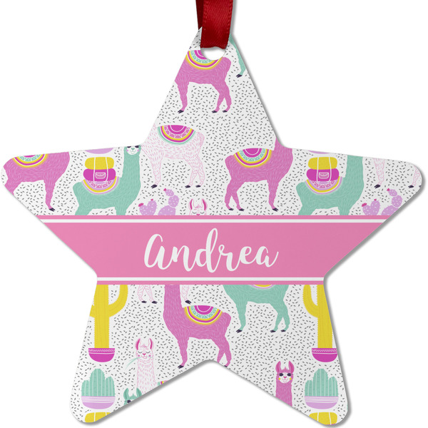 Custom Llamas Metal Star Ornament - Double Sided w/ Name or Text