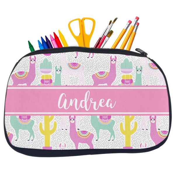 Custom Llamas Neoprene Pencil Case - Medium w/ Name or Text
