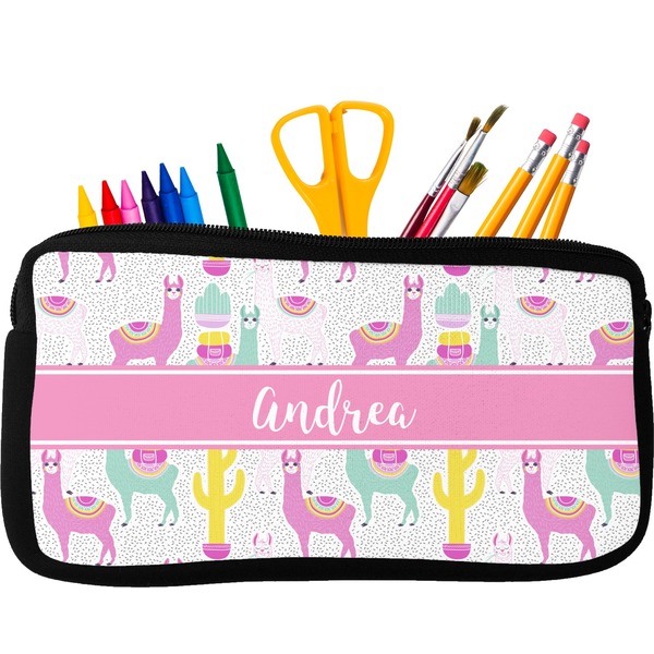 Custom Llamas Neoprene Pencil Case - Small w/ Name or Text