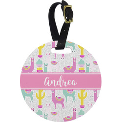 Llamas Plastic Luggage Tag - Round (Personalized)