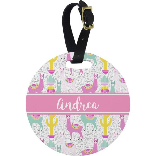 Custom Llamas Plastic Luggage Tag - Round (Personalized)