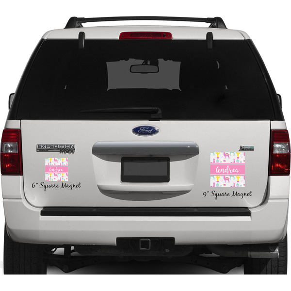 Llamas Personalized Square Car Magnets on Ford Explorer