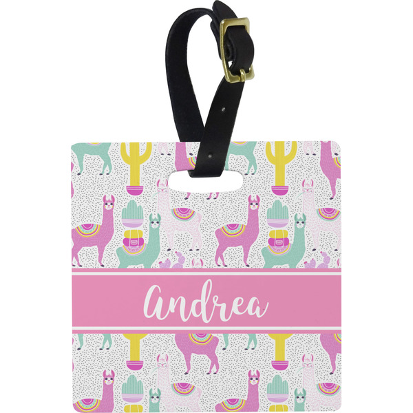 Custom Llamas Plastic Luggage Tag - Square w/ Name or Text