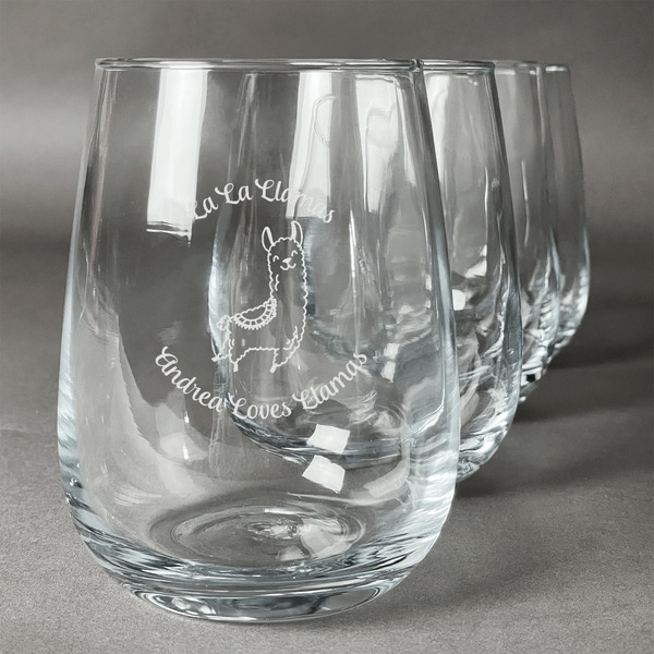 Custom Llamas Stemless Wine Glasses (Set of 4) (Personalized)