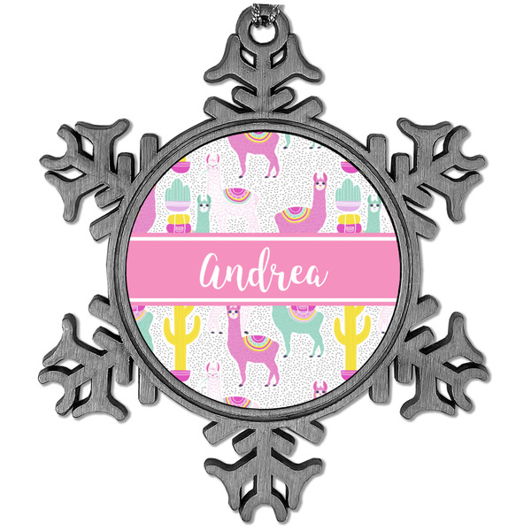 Custom Llamas Vintage Snowflake Ornament (Personalized)