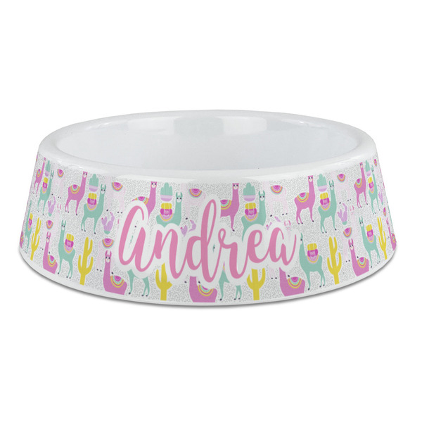 Custom Llamas Plastic Dog Bowl - Large (Personalized)
