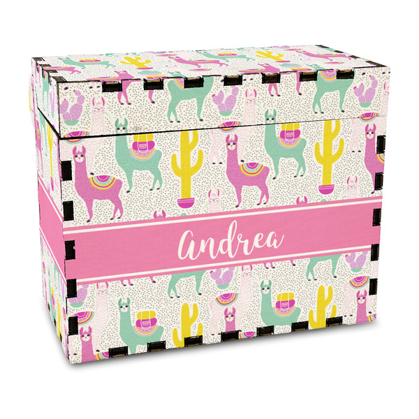 Custom Llamas Wood Recipe Box - Full Color Print (Personalized)