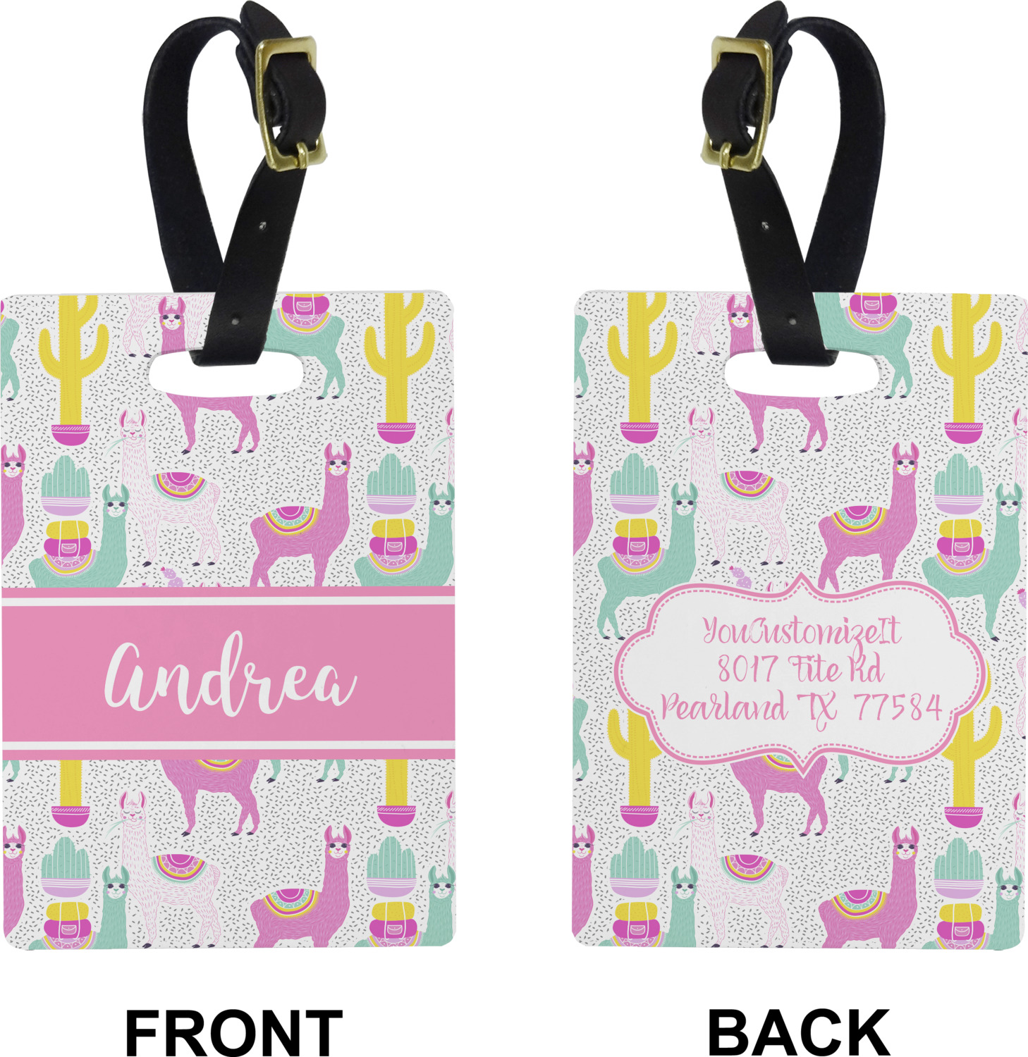 Llamas Plastic Luggage Tag Rectangular w/ Name or Text YouCustomizeIt