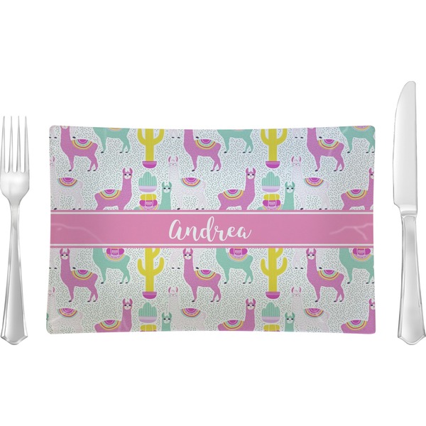 Custom Llamas Rectangular Glass Lunch / Dinner Plate - Single or Set (Personalized)