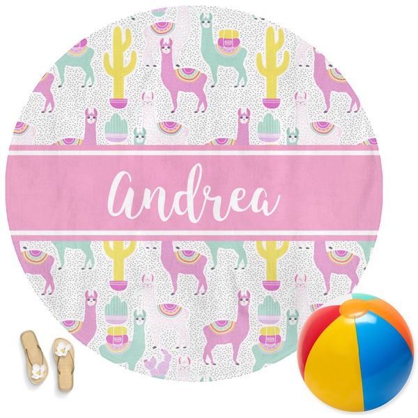 Custom Llamas Round Beach Towel (Personalized)