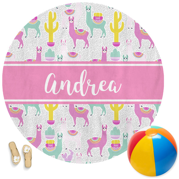 Custom Llamas Round Beach Towel (Personalized)