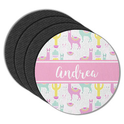 Llamas Round Rubber Backed Coasters - Set of 4 (Personalized)