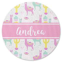 Llamas Round Rubber Backed Coaster (Personalized)