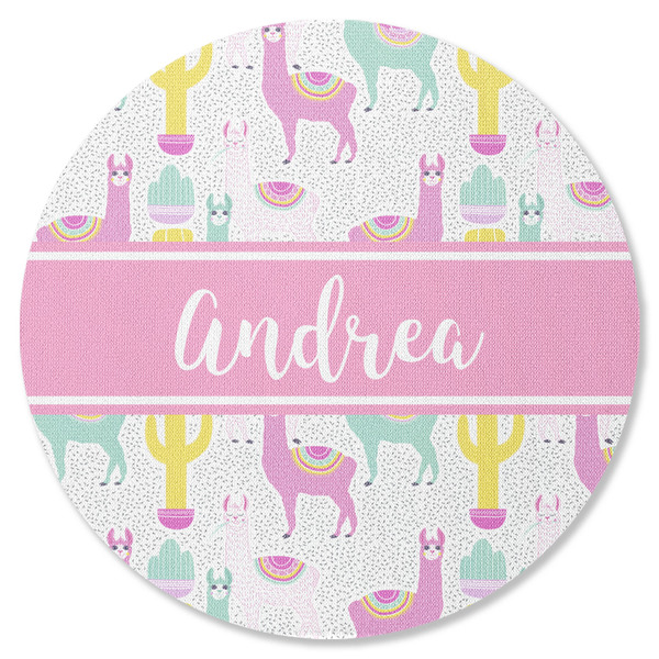 Custom Llamas Round Rubber Backed Coaster (Personalized)