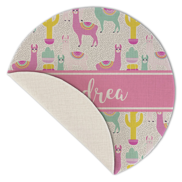 Llamas Round Linen Placemats - Front (folded corner single sided)