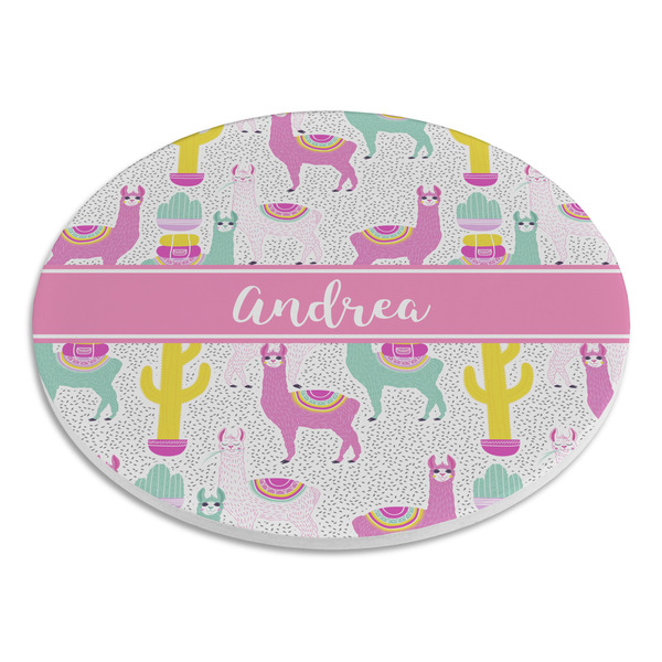 Llamas Round Stone Trivet - Angle View