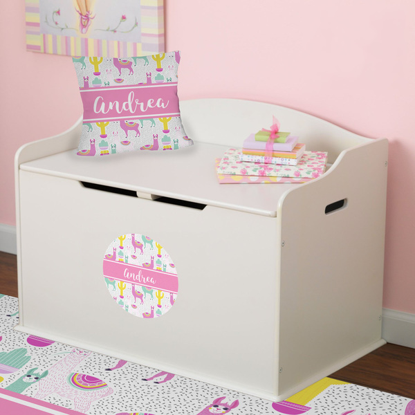 Llamas Round Wall Decal on Toy Chest