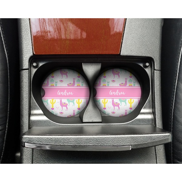 Llamas Sandstone Car Coaster - In Cup Holder