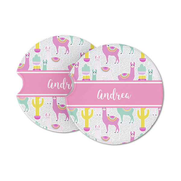 Custom Llamas Sandstone Car Coasters - Set of 2 (Personalized)