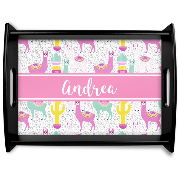 Custom Llamas Black Wooden Tray - Large (Personalized)