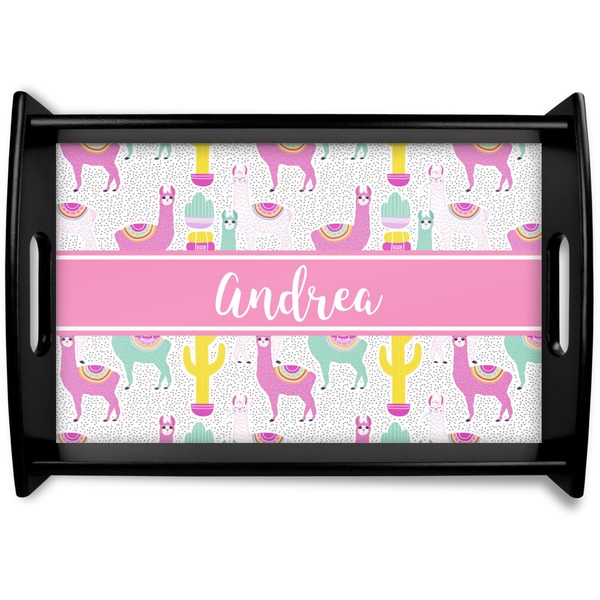 Custom Llamas Black Wooden Tray - Small (Personalized)