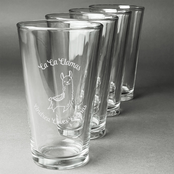 Custom Llamas Pint Glasses - Engraved (Set of 4) (Personalized)