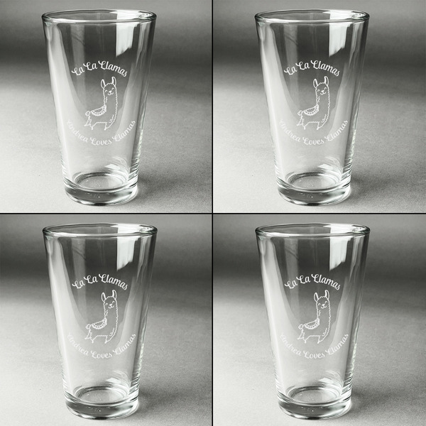 Llamas Set of Four Engraved Beer Glasses - Individual View