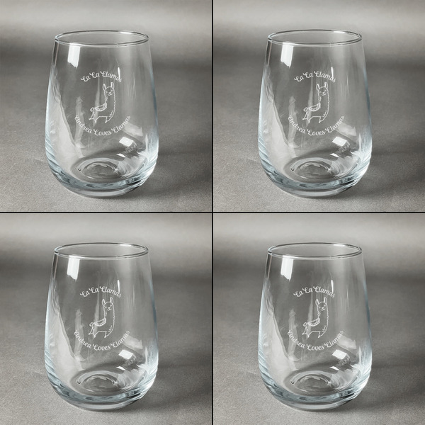 Llamas Set of Four Personalized Stemless Wineglasses (Approval)