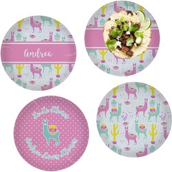 Llamas Set of 4 Glass Lunch / Dinner Plate 10" (Personalized)