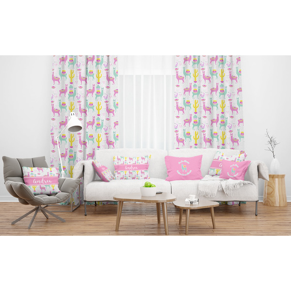 Llamas Sheer and Custom Curtains in Room with Matching Pillows