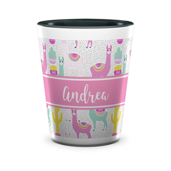Custom Llamas Ceramic Shot Glass - 1.5 oz - Two Tone - Set of 4 (Personalized)