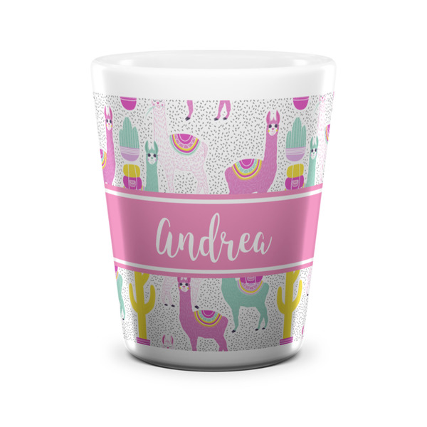 Custom Llamas Ceramic Shot Glass - 1.5 oz - White - Set of 4 (Personalized)