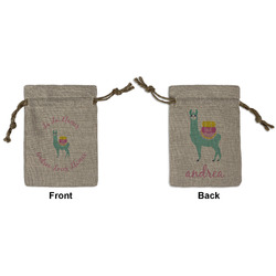 Llamas Small Burlap Gift Bag - Front & Back (Personalized)