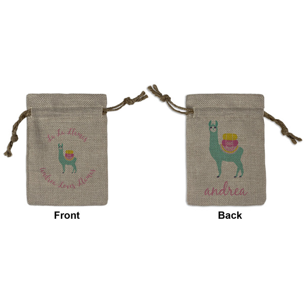 Custom Llamas Small Burlap Gift Bag - Front & Back (Personalized)