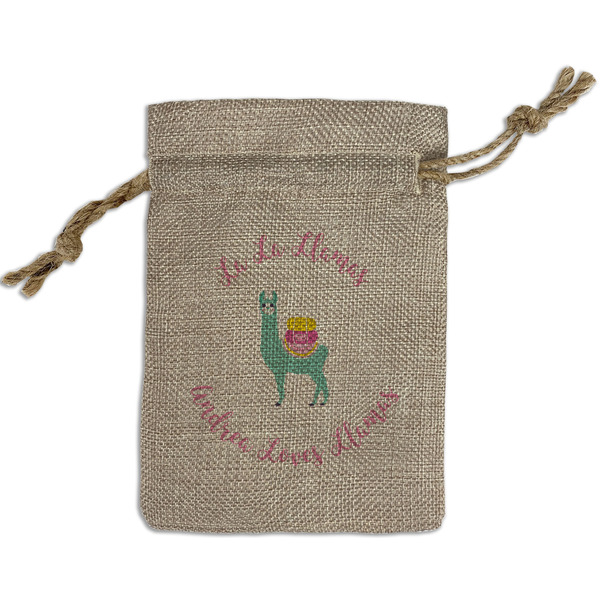 Custom Llamas Small Burlap Gift Bag - Front
