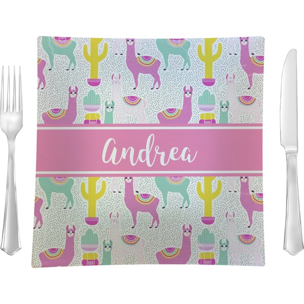 Custom Llamas 9.5" Glass Square Lunch / Dinner Plate- Single or Set of 4 (Personalized)