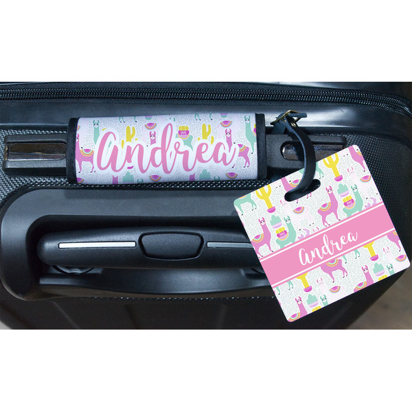 Llamas Square Luggage Tag & Handle Wrap - In Context
