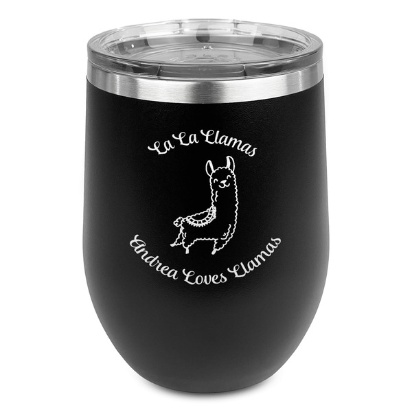 Custom Llamas Stemless Stainless Steel Wine Tumbler - Black - Double Sided (Personalized)