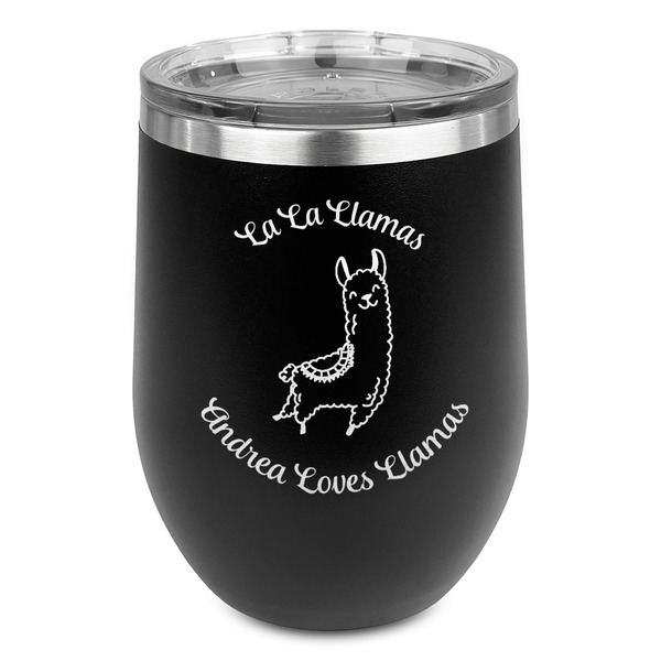Custom Llamas Stemless Stainless Steel Wine Tumbler - Black - Single Sided (Personalized)