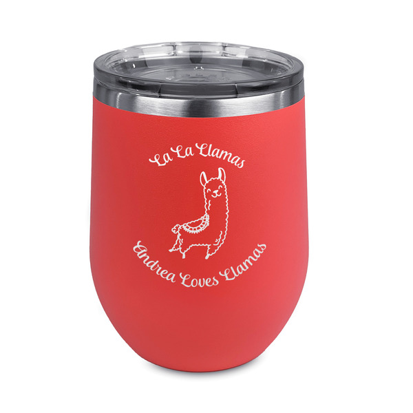 Custom Llamas Stemless Stainless Steel Wine Tumbler - Coral - Double Sided (Personalized)