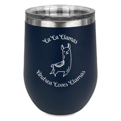 Llamas Stemless Stainless Steel Wine Tumbler - Navy - Double Sided (Personalized)