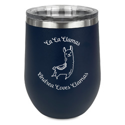 Llamas Stemless Stainless Steel Wine Tumbler - Navy - Single Sided (Personalized)