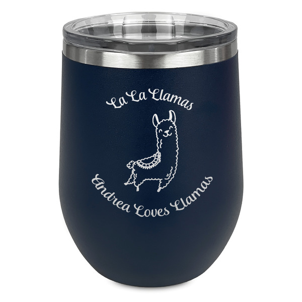 Custom Llamas Stemless Stainless Steel Wine Tumbler - Navy - Single Sided (Personalized)