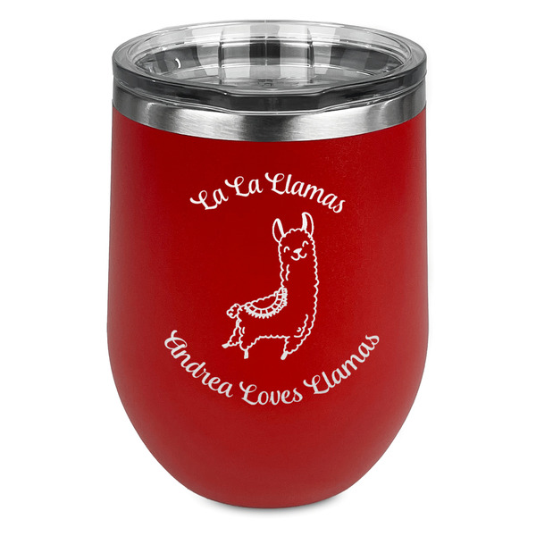 Custom Llamas Stemless Stainless Steel Wine Tumbler - Red - Single Sided (Personalized)
