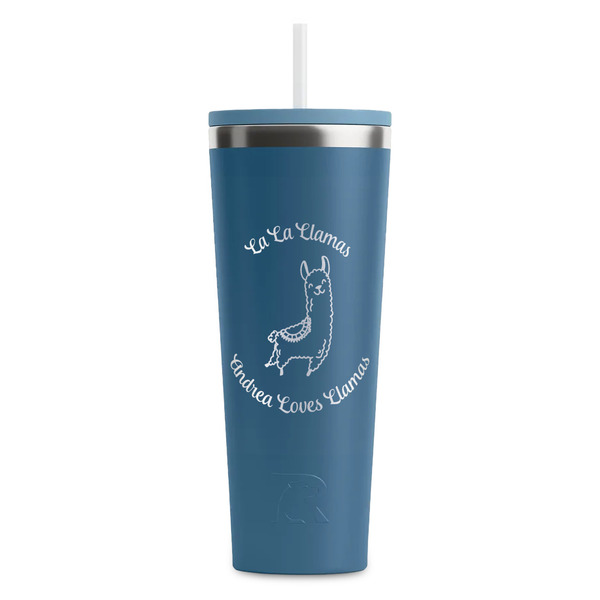 Custom Llamas RTIC Everyday Tumbler with Straw - 28oz - Steel Blue - Double-Sided (Personalized)