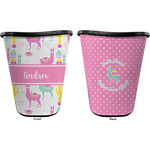 Llamas Trash Can Black - Front and Back - Apvl