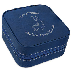 Llamas Travel Jewelry Box - Navy Blue Leather (Personalized)