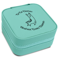 Llamas Travel Jewelry Box - Teal Leather (Personalized)