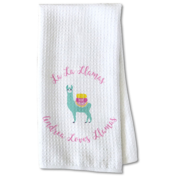 Custom Llamas Kitchen Towel - Waffle Weave - Partial Print (Personalized)